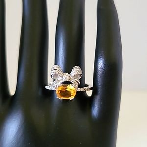Natural Yellow Citrine  .925 Sterling Silver Ring Size 8